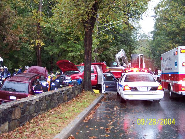 Both MKVAC Ambulances on scene of an MVA on North Bedford Road & Brookside. Dump truck with trailer vs minivan