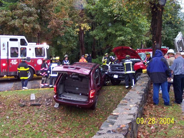 Both MKVAC Ambulances on scene of an MVA on North Bedford Road & Brookside. Dump truck with trailer vs minivan